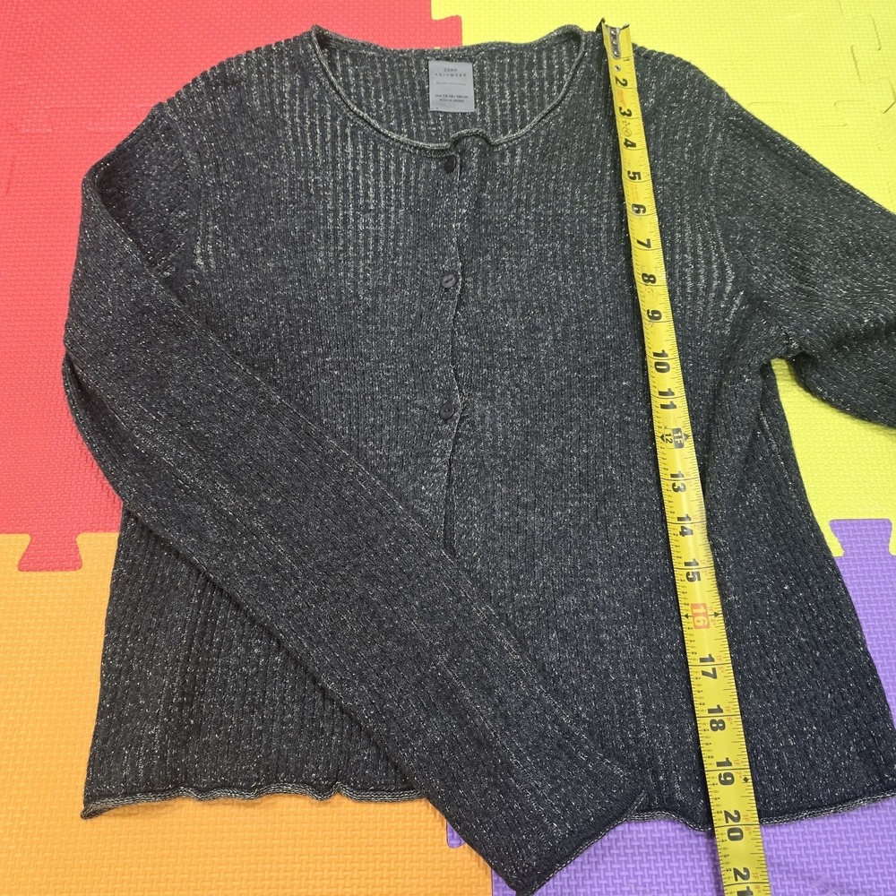 Zara Knitwear Girls Sparkling Metallic Gray Ribbed Cardigan Size 13-14 /164cm